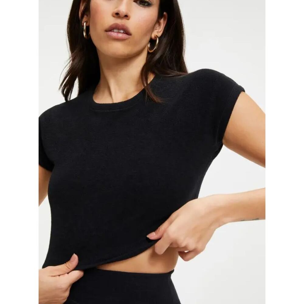 Good American Terry Crop Tee Black NEW Size Large XL - Picture 3 of 14